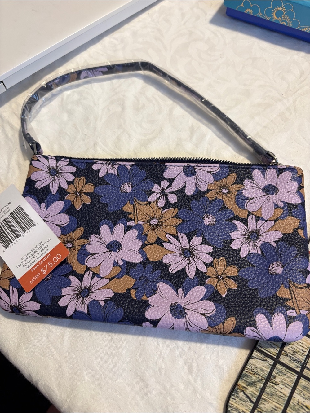 Vera Bradley Floral Wristlet in Purple and Brown